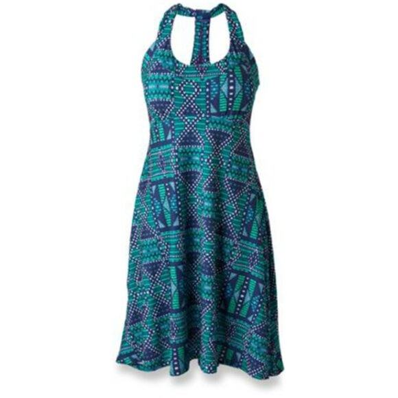 PrAna Cali Quinn Tank Dress Blue Green Geometric Sleeveless Gorpcore Gorp Casual - Picture 1 of 4